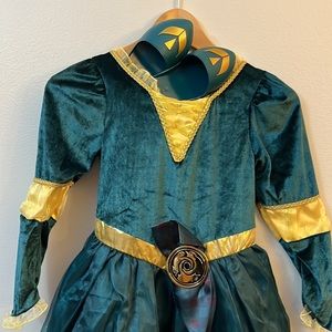 Disney Merida Girls Costume Dress Gown Brave Princess Sz 7/8 Shoes 11/12
